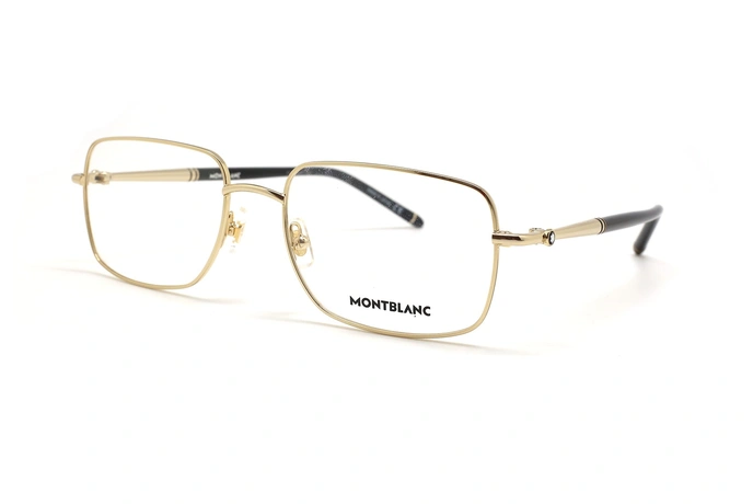 عینک طبی فلزی طلایی مستطیل شکل مون بلان - عکاسی عینک وحدت - زاویه سه رخ