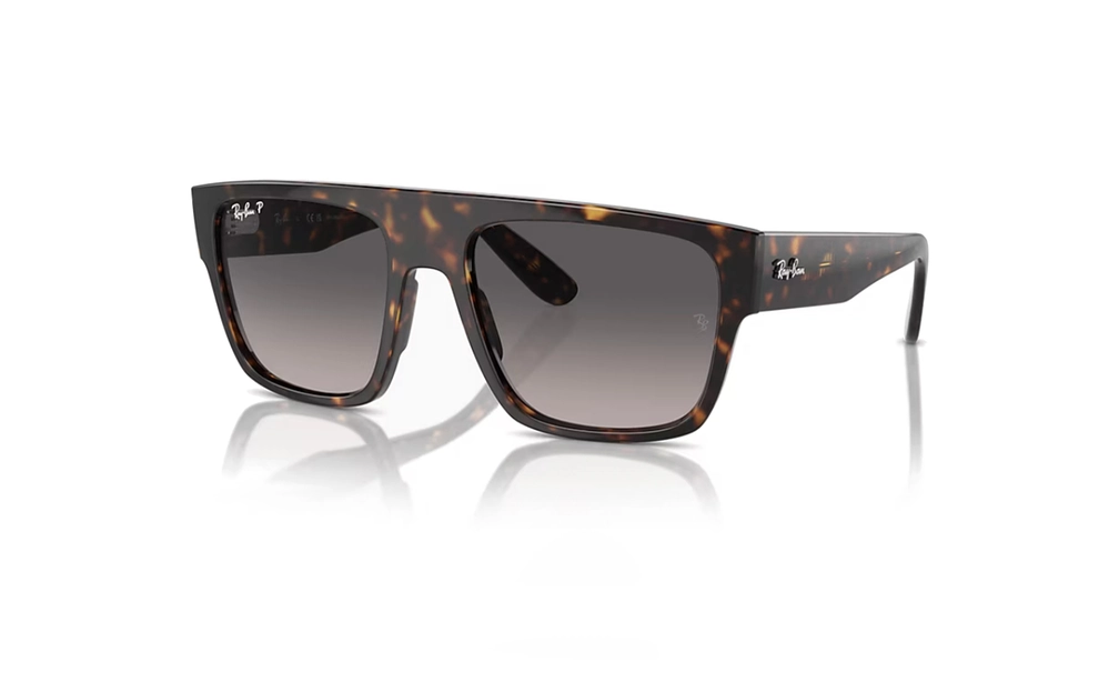 عینک آفتابی پلاریزه ری بن مدل DRIFTER polarized RB0360S - فریم قهوه ای هاوانا و عدسی خاکستری - عکس از زاویه سه رخ