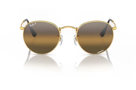 عینک آفتابی پلاریزه کرومانس گرد ریبن مدل RB3447 - فریم فلزی طلایی به همراه عدسی قهوه ای جیوه ای - عکس از زاویه روبرو