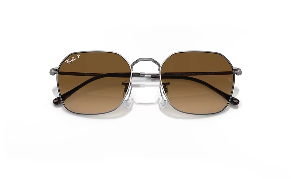 عینک آفتابی پلاریزه مدل JIM POLARIZED RB3694 - فریم فلزی طوسی سرمه ای به همراه عدسی قهوه ای پلاریزه - عکس از زاویه بسته عینک