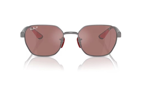 عینک آفتابی پلاریزه ری بن مدل RB3794M SCUDERIA FERRARI - فریم فلزی طوسی سرمه ای به همراه عدسی بنفش نقره ای - عکس از زاویه روبرو