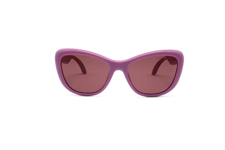 عینک آفتابی بچه گانه برند امپریو آرمانی-فریم گربه ای صورتی با دسته های قرمز و عدسی صورتی قهوه ای-عکس از زاویه روبرو