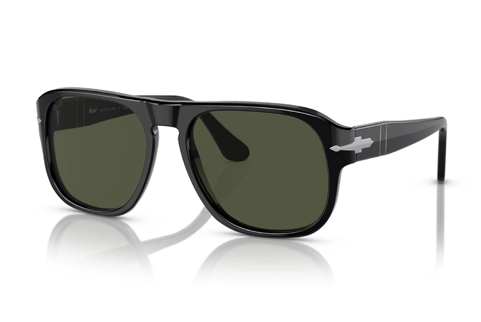 عینک آفتابی پرسول مدل PO3310-فریم مربعی بزرگ رنگ مشکی-عدسی سبز-عکس از زاویه سه رخ