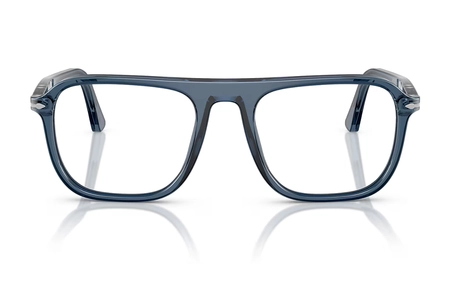 عینک طبی کائوچویی پرسول مدل PO3359V فریم مربعی آبی تیره شفاف-عکس از زاویه روبرو