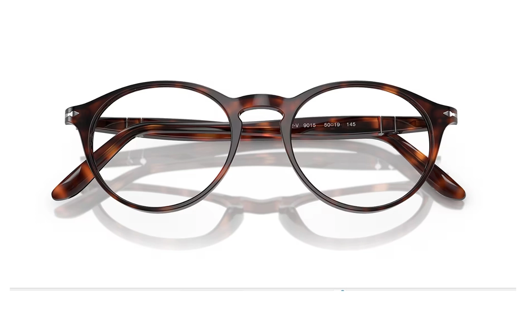 عینک طبی کائوچویی گرد پرسول مدل PO3092V فریم قهوه ای هاوانا-عکس از زاویه بسته عینک