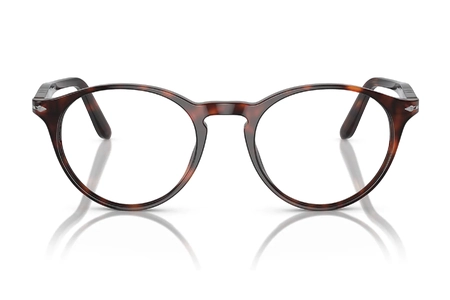 عینک طبی کائوچویی گرد پرسول مدل PO3092V فریم قهوه ای هاوانا-عکس از زاویه روبرو