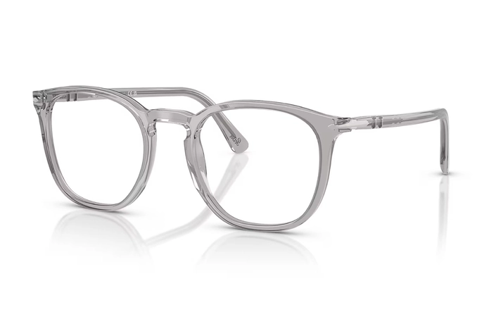 عینک طبی مربعی پرسول مدل PO3318V فریم کائوچویی طوسی روشن شفاف-عکس از زاویه سه رخ