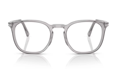 عینک طبی مربعی پرسول مدل PO3318V فریم کائوچویی طوسی روشن شفاف-عکس از زاویه روبرو