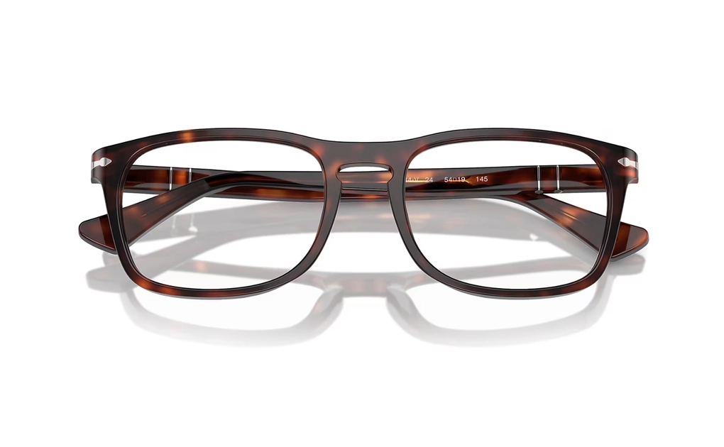 عینک طبی پرسول مدل po3344v فریم کائوچویی مستطیلی رنگ قهوه ای هاوانا-عکس از زاویه بسته عینک
