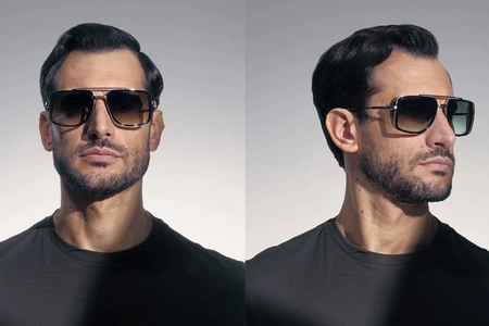 عینک آفتابی شبه خلبانی آکونی بدنه تیتانیوم طلایی مشکی Akoni AKS500E