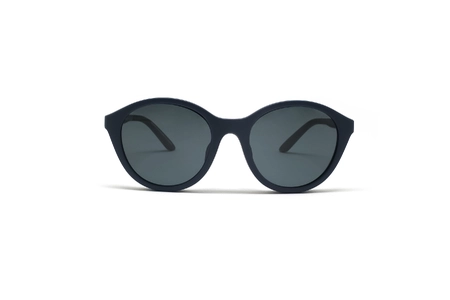 عینک طبی رویه دار بچه گانه امپریو آرمانی-فریم گرد طوسی به همراه رویه آفتابی سرمه ای و عدسی سرمه ای -عکس از زاویه روبرو