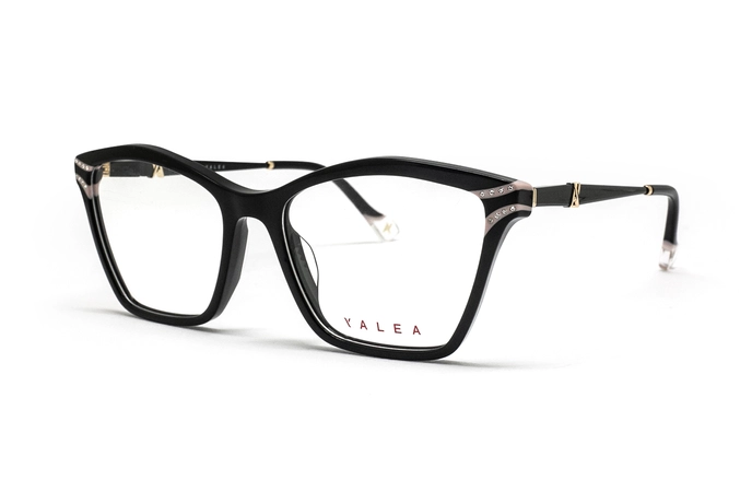 عینک طبی زنانه گربه‌ ای یاله آ YALEA KRISTALINA رنگ مشکی نگین دار - زاویه سه‌رخ