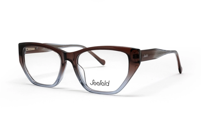 عینک طبی زنانه سیفلد مدل Mariazell گربه ای کائوچویی رنگ قهوه ای و آبی شفاف - زاویه سه رخ