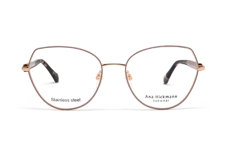 عینک طبی پروانه ای فلزی آنا هیکمن با فریم رز گلد و دسته های قهوه ای هاوانا  - عکس از زاویه روبرو