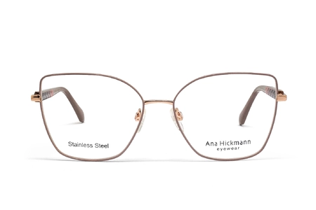 عینک طبی پروانه ای فلزی آنا هیکمن با فریم رز گلد و دسته های کرم  - عکس از زاویه روبرو