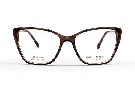 عینک طبی پروانه ای کائوچویی آنا هیکمن با فریم قهوه ای هاوانا و دسته های فلزی  - عکس از زاویه روبرو