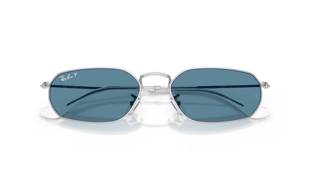 عینک آفتابی زنانه ریبن Ray ban RB3947 رنگ بدنه نقره‌ای و عدسی آبی پلاریزه - زاویه ‌بالا