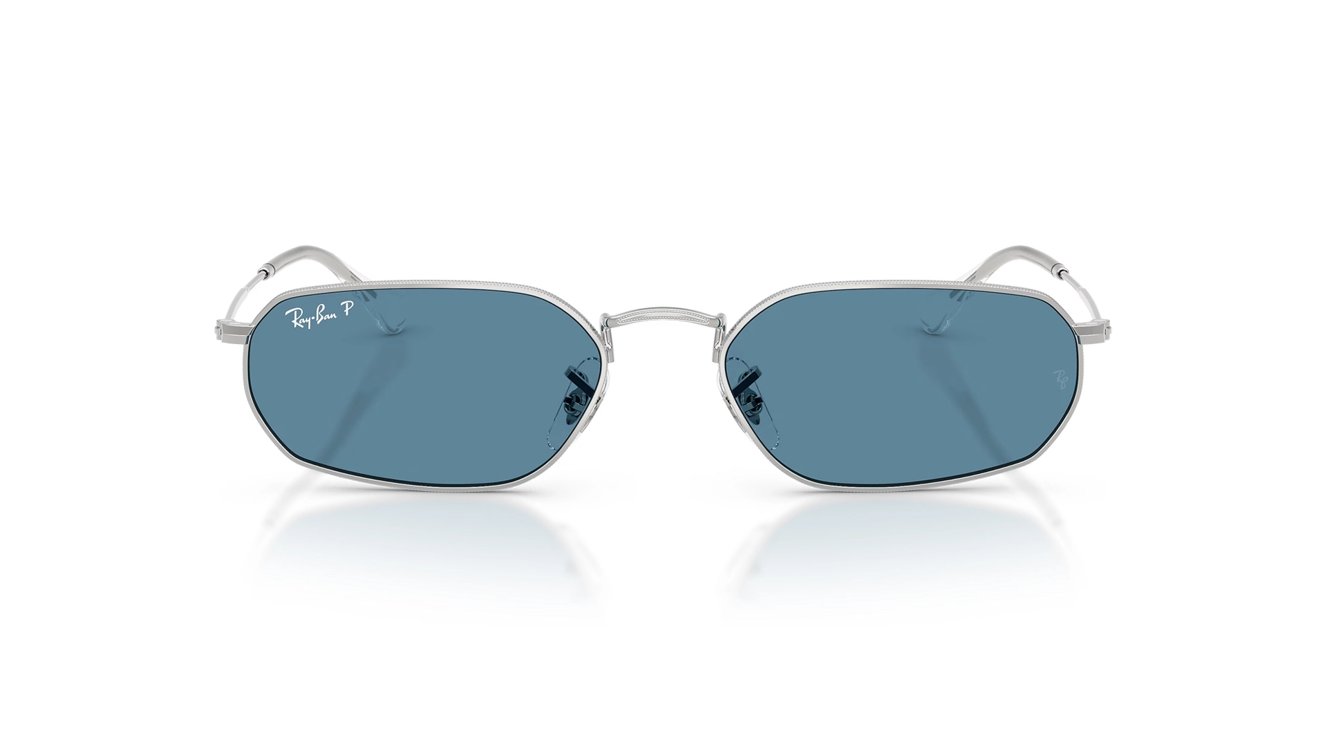 عینک آفتابی ریبن Ray ban RB3947 رنگ بدنه نقره‌ای و عدسی آبی پلاریزه - زاویه روبرو