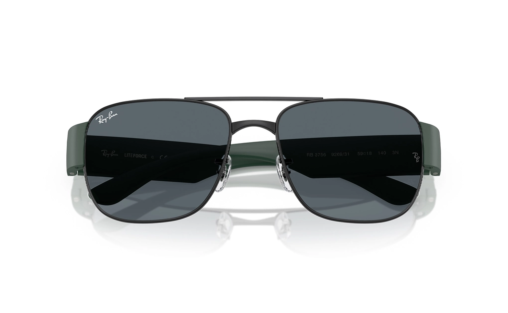 عینک آفتابی ریبن لایت فورس Ray Ban RB3756 رنگ بدنه دودی با دسته‌های سبز و عدسی سبز دودی - زاویه بالا