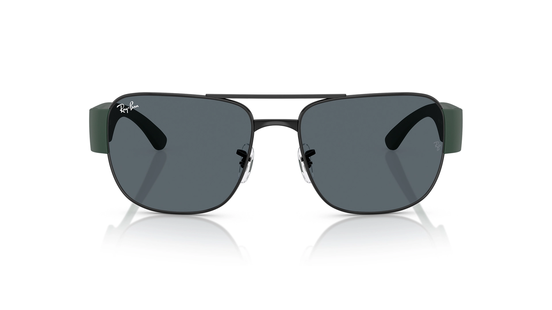 عینک آفتابی ریبن لایت فورس Ray Ban RB3756 رنگ بدنه دودی با دسته‌های سبز و عدسی سبز دودی - زاویه روبرو