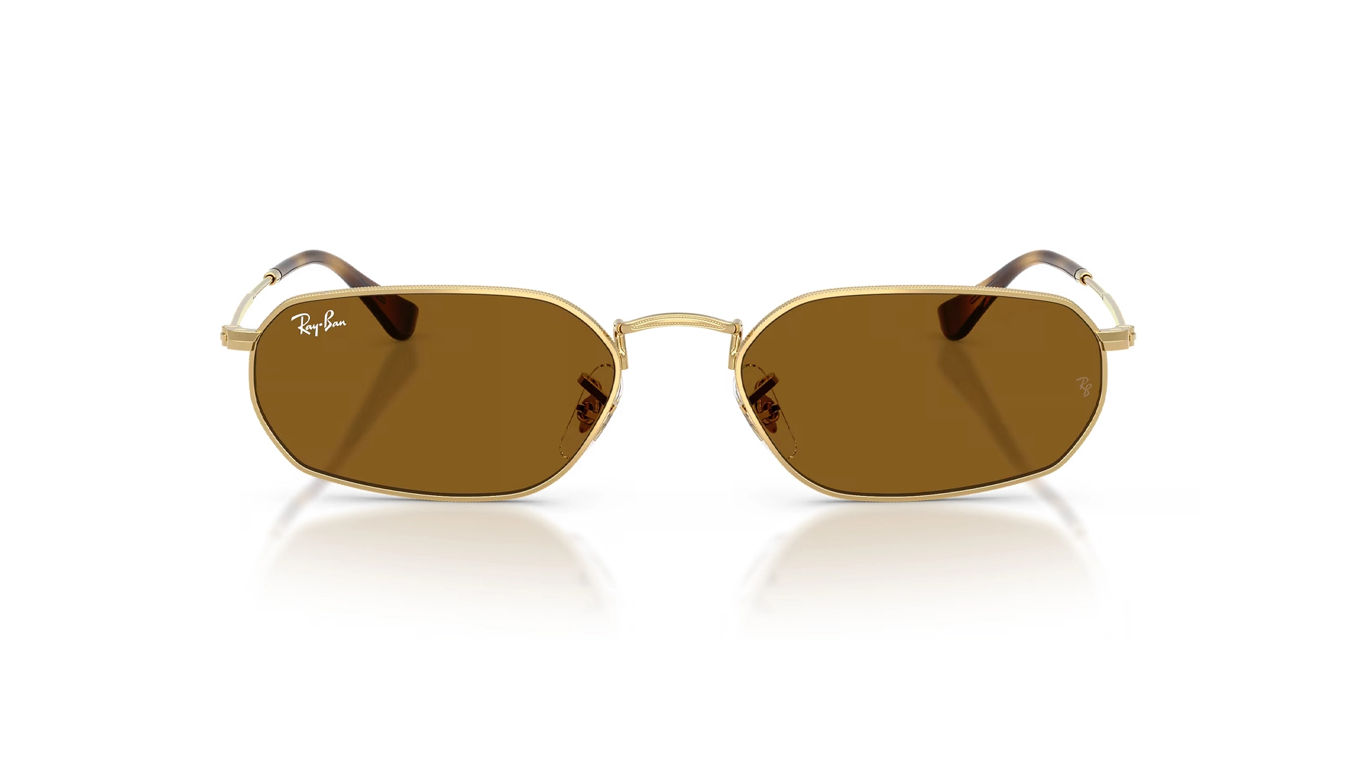 عینک آفتابی فلزی ریبن Ray ban RB3947 با بدنه طلایی و عدسی قهوه‌ای - زاویه ‌روبرو