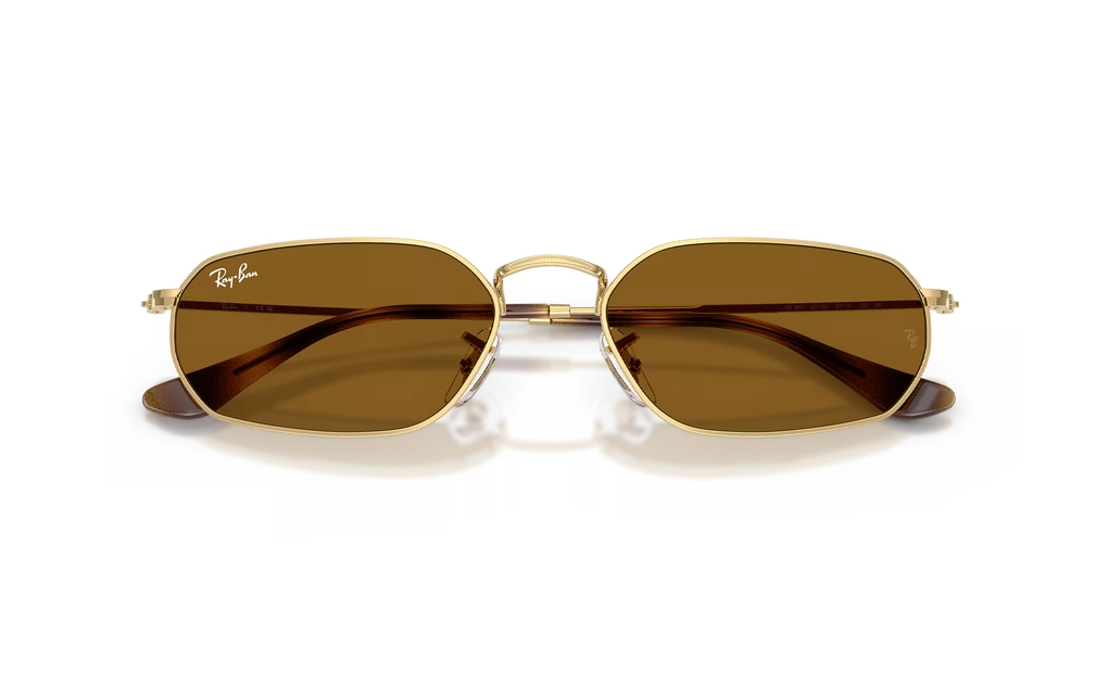 عینک آفتابی فلزی ریبن Ray ban RB3947 با بدنه طلایی و عدسی قهوه‌ای - زاویه ‌بالا