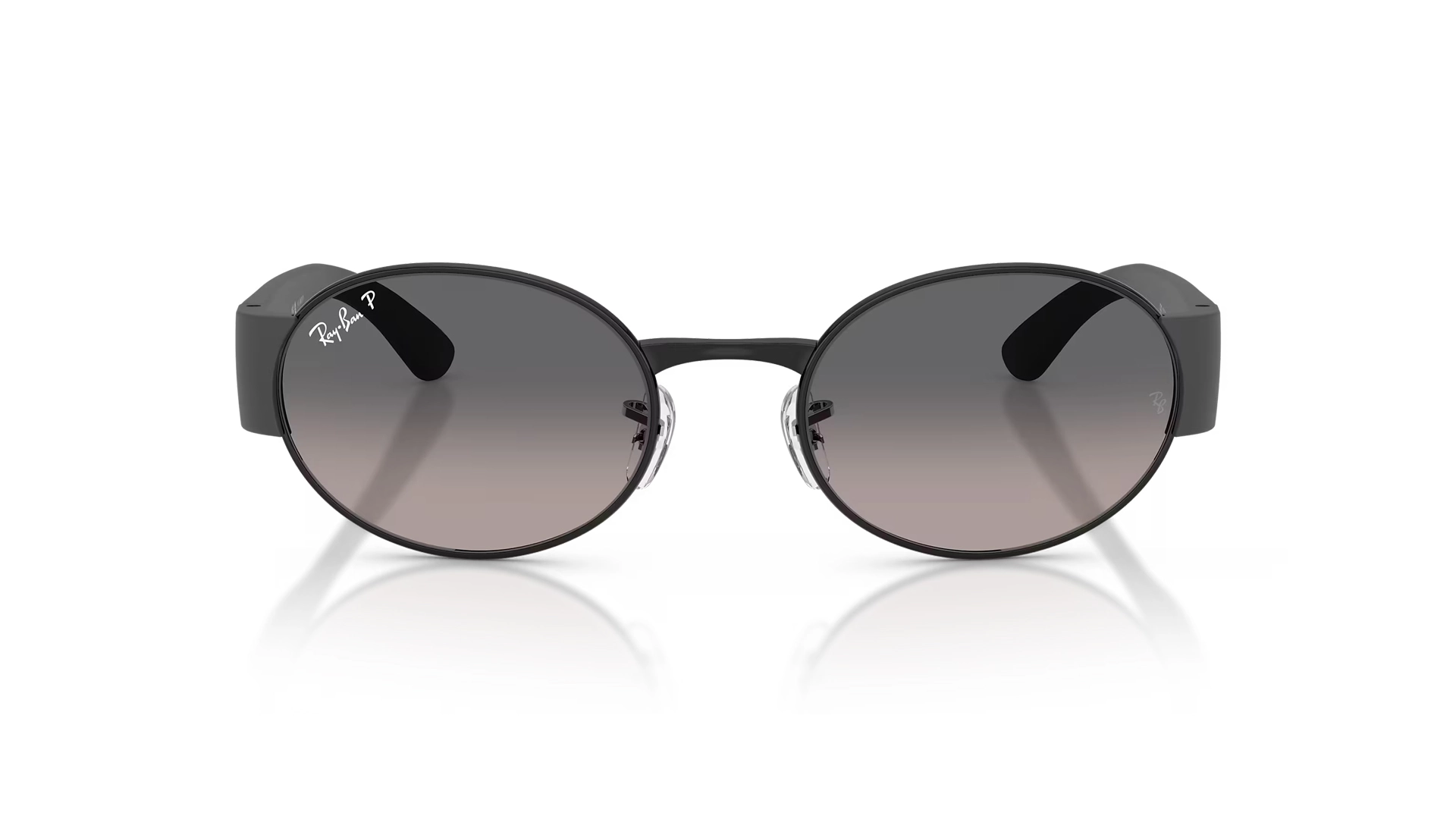 عینک آفتابی بیضی پلاریزه ریبن مدل Rayban RB3770 یونیسکس با بدنه دودی و طوسی با عدسی خاکستری طیف دار -  زاویه روبرو