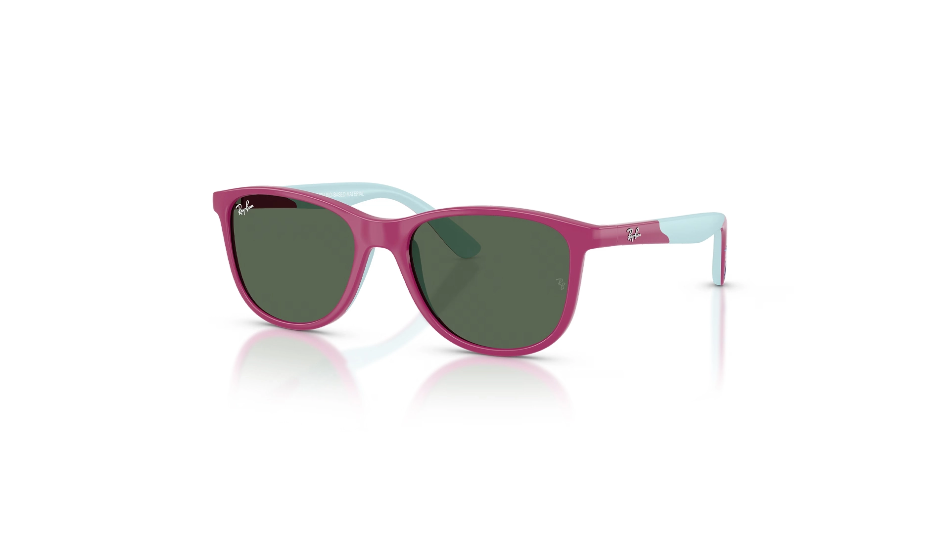 عینک آفتابی بچگانه Ray-Ban Disney Lilo & Stitch مدل RB9077S با فریم مربعی رنگی و عدسی سبز تیره - زاویه سه‌رخ