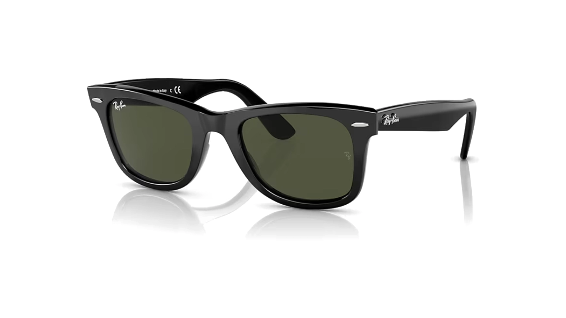 عینک آفتابی ری بن مدل ORIGINAL WAYFARER BIO-BASED RB2140-فریم کائوچویی مشکی براق به همراه عدسی سبز-عکس از زاویه سه رخ