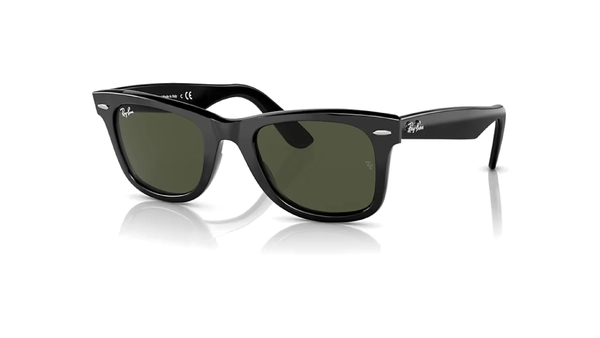 عینک آفتابی ری بن مدل ORIGINAL WAYFARER BIO-BASED RB2140-فریم کائوچویی مشکی براق به همراه عدسی سبز-عکس از زاویه سه رخ