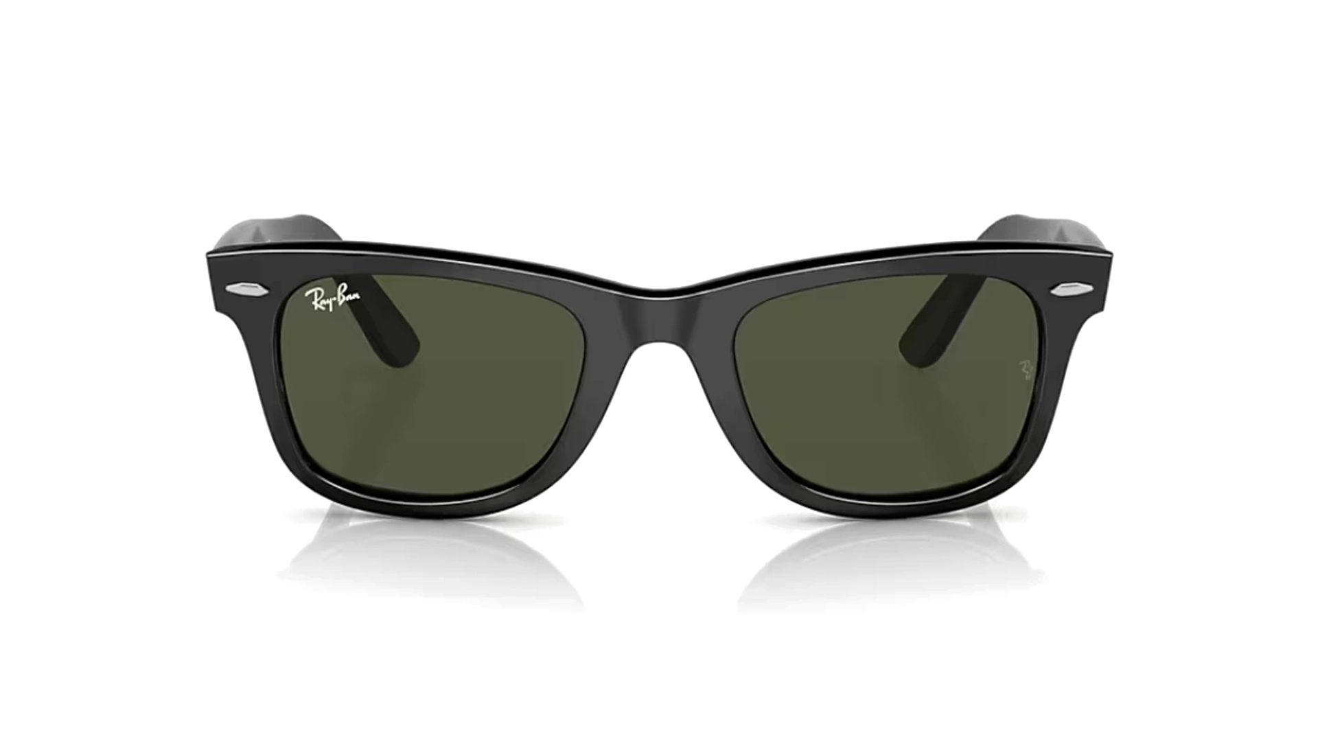 عینک آفتابی ری بن مدل ORIGINAL WAYFARER BIO-BASED RB2140-فریم کائوچویی مشکی براق به همراه عدسی سبز-عکس از زاویه روبرو