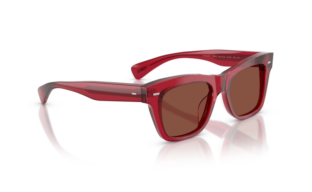 عینک آفتابی الیورپیپلز Oliver Peoples OV5542SU با بدنه قرمز شفاف و عدسی آجری - سه‌رخ